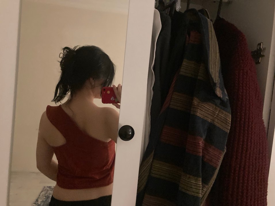 Kiremit Kadife Asimetrik Büstiyer - Görsel 3