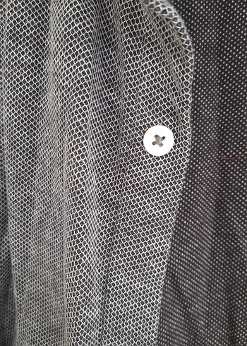 Kahve Gri  Keten Uzun Kollu Düğmeli Erkek Gömlek - Görsel 3