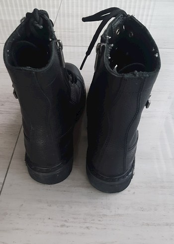 Siyah Deri Biker Botlar Yüksek Topuklu - Görsel 5