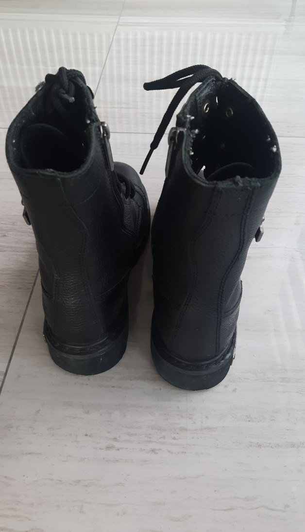 Siyah Deri Biker Botlar Yüksek Topuklu - Görsel 5