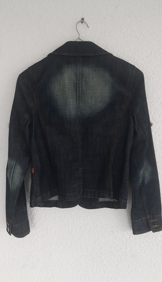 Lacivert Kadın Kot Ceket Notch Yaka - Görsel 3