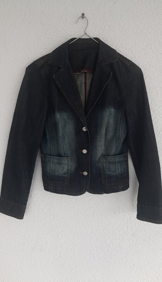 Lacivert Kadın Kot Ceket Notch Yaka - Görsel 2