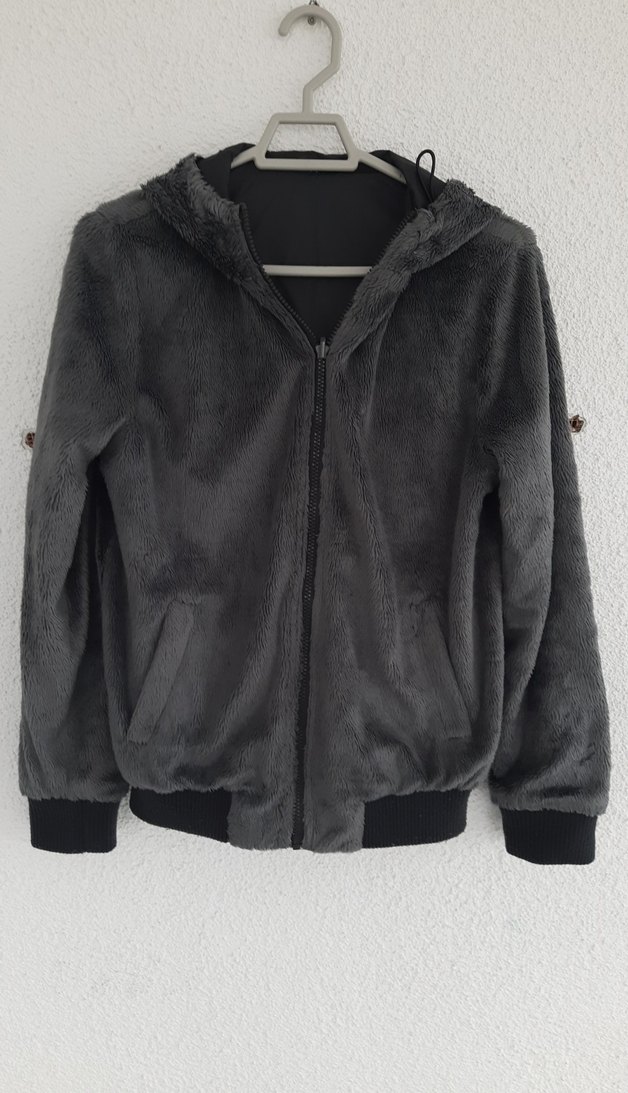 Kapüşonlu Siyah Fermuarlı Kadın Ceket - Görsel 3