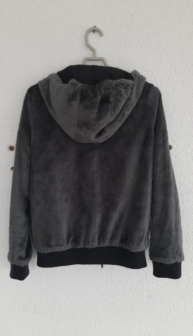 Kapüşonlu Siyah Fermuarlı Kadın Ceket - Görsel 5