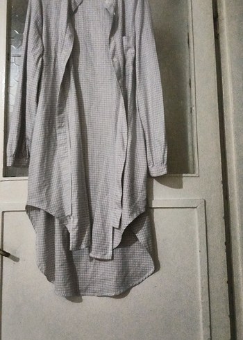 Gri cizgili Uzun Kollu Pamuklu Kadın Gömlek - Görsel 2