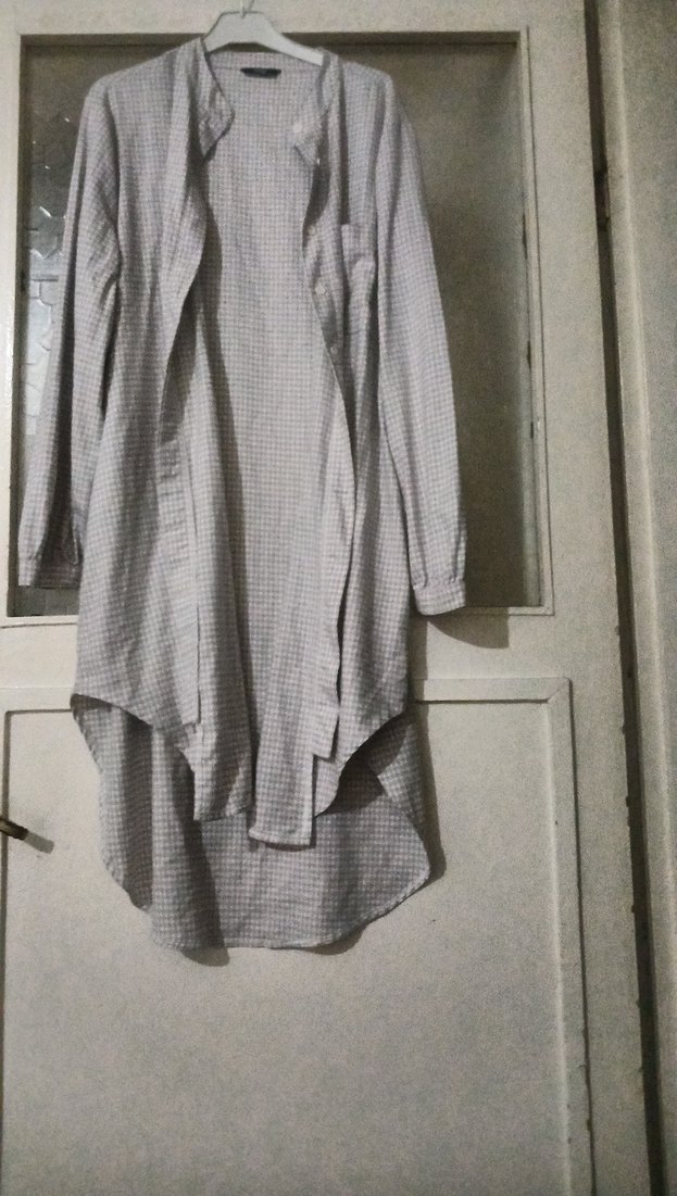 Gri cizgili Uzun Kollu Pamuklu Kadın Gömlek - Görsel 2