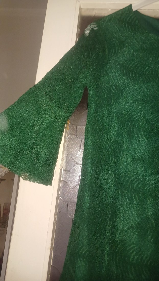 Yeşil yarim  Kollu Dantel Bohem Abiye Elbise - Görsel 3