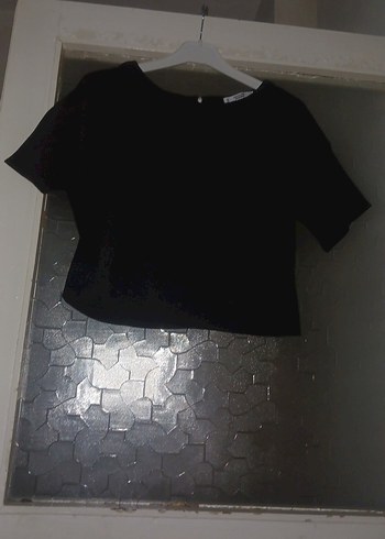 Siyah Kısa Kollu Mini Kadın Bluz - Görsel 2