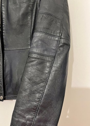 Lacivert Kadın Deri Biker Ceket - Görsel 4