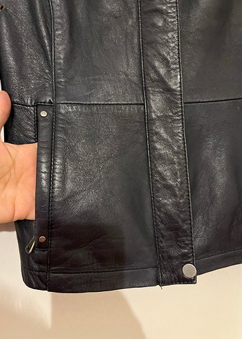 Lacivert Kadın Deri Biker Ceket - Görsel 5