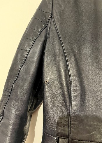 Lacivert Kadın Deri Biker Ceket - Görsel 3