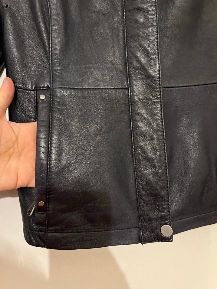 Lacivert Kadın Deri Biker Ceket - Görsel 5