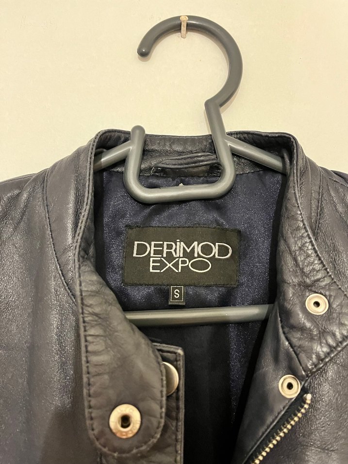 Lacivert Kadın Deri Biker Ceket - Görsel 2