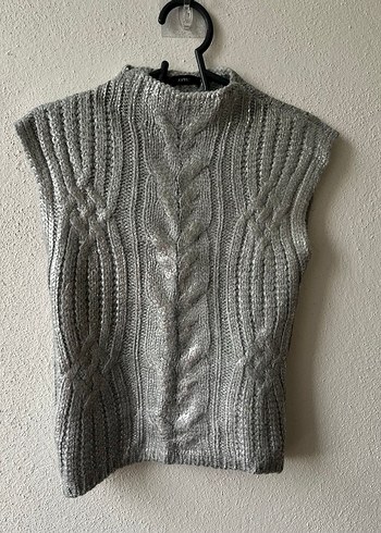 Gri Örgü Boğazlı Kolsuz Kadın Süveter - Görsel 2