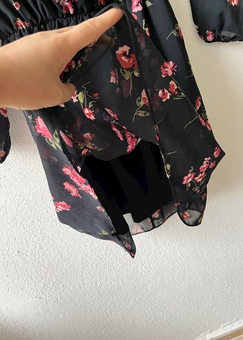 Çiçek Desenli Siyah Midi Elbise - Görsel 4