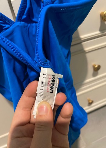 Mavi Drapeli İnce Askılı Kadın Mayo - Görsel 4