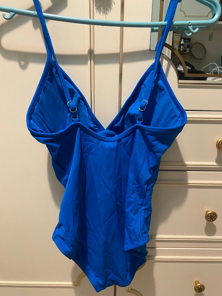 Mavi Drapeli İnce Askılı Kadın Mayo - Görsel 3