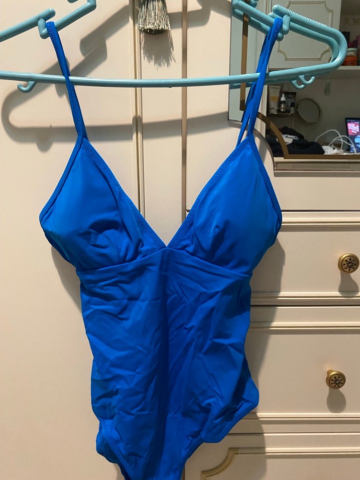 Mavi Drapeli İnce Askılı Kadın Mayo - Görsel 2