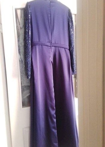 Lacivert Uzun Kollu Drapeli Abiye Elbise MARKA TEMSİLDİR - Görsel 4