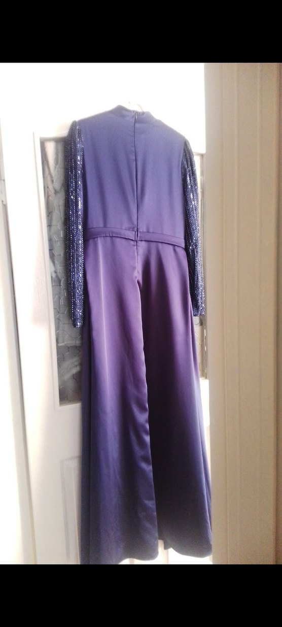 Lacivert Uzun Kollu Drapeli Abiye Elbise  MARKA TEMSİLDİR - Görsel 4