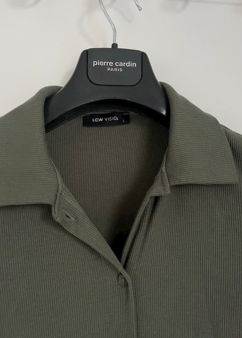 Düğmeli Kısa Kollu Haki Kadın Elbise - Görsel 3