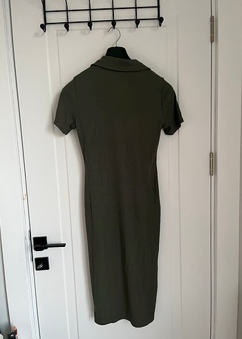 Düğmeli Kısa Kollu Haki Kadın Elbise - Görsel 5