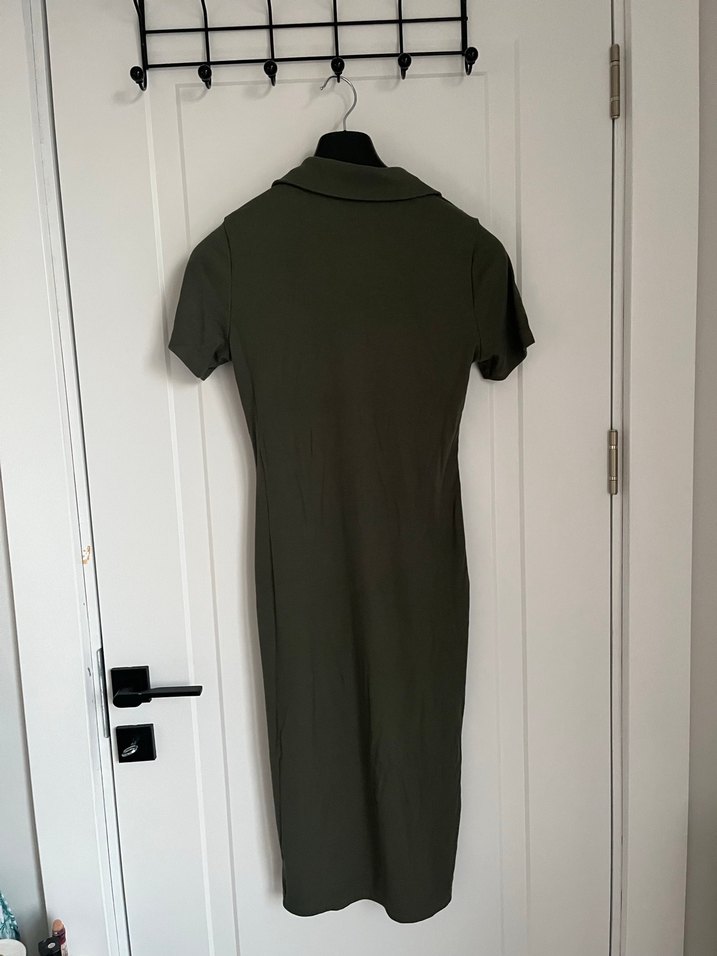 Düğmeli Kısa Kollu Haki Kadın Elbise - Görsel 5