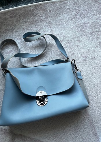 Mavi Deri Kadın Biker Çanta - Görsel 3