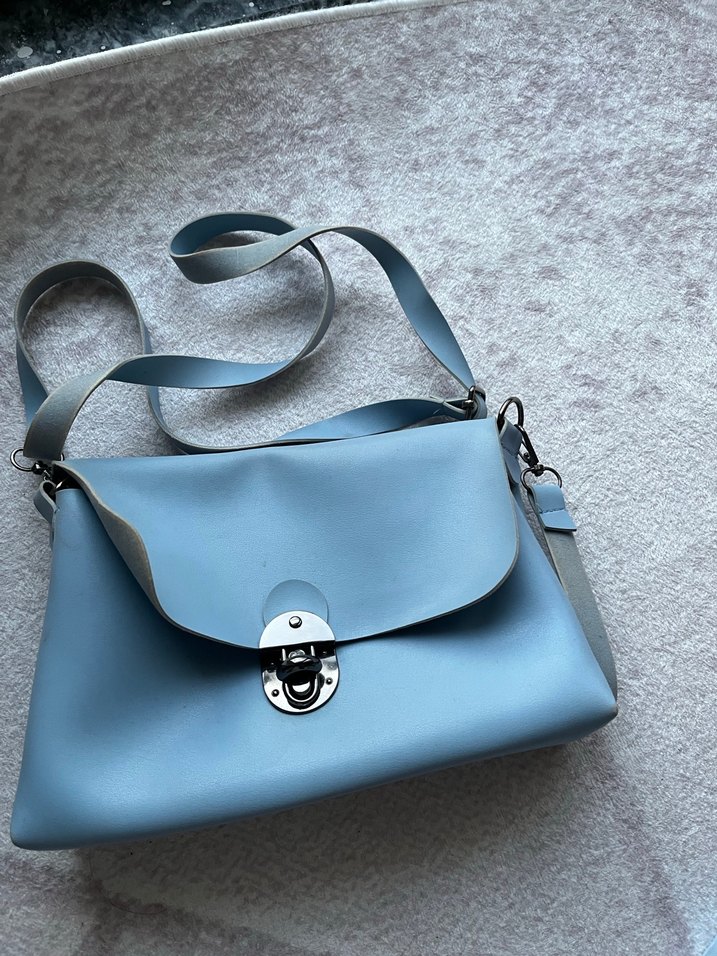 Mavi Deri Kadın Biker Çanta - Görsel 3