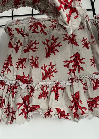 Kırmızı Desenli Straplez Mini Bluz - Görsel 4