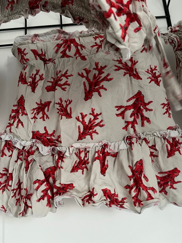 Kırmızı Desenli Straplez Mini Bluz - Görsel 4