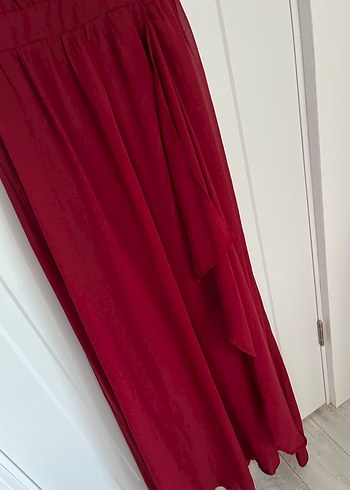 Bordo V Yakalı Uzun Abiye Elbise - Görsel 4