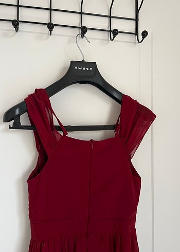 Bordo V Yakalı Uzun Abiye Elbise - Görsel 3