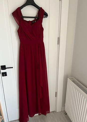 Bordo V Yakalı Uzun Abiye Elbise - Görsel 7