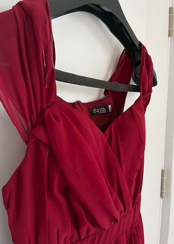 Bordo V Yakalı Uzun Abiye Elbise - Görsel 5