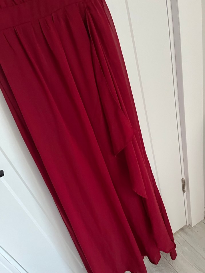 Bordo V Yakalı Uzun Abiye Elbise - Görsel 4