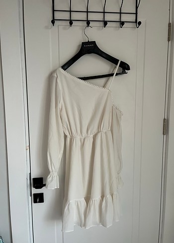 Beyaz Midi Mini Gelinlik V Yaka - Görsel 2