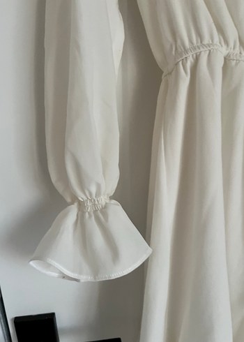Beyaz Midi Mini Gelinlik V Yaka - Görsel 7