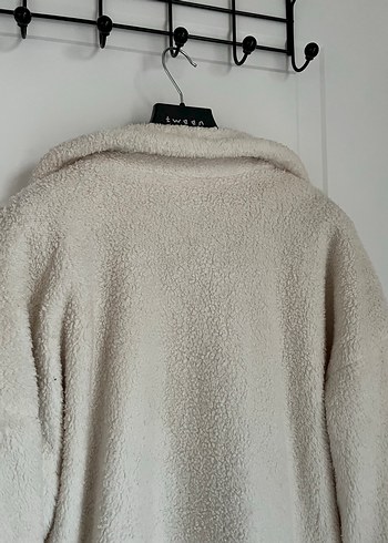 Beyaz  Kapüşonlu kadın  Peluş kaban - Görsel 6