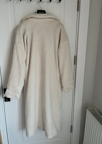 Beyaz  Kapüşonlu kadın  Peluş kaban - Görsel 5