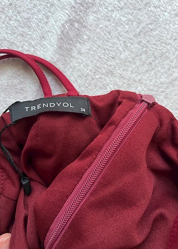 Bordo Halter Yaka Midi Abiye Elbise - Görsel 3