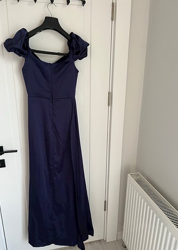 Drapeli Lacivert Uzun Abiye Elbise - Görsel 6