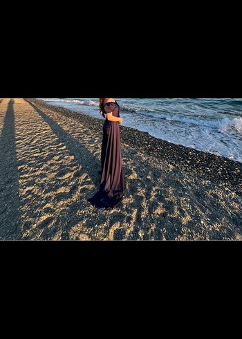 Drapeli Lacivert Uzun Abiye Elbise - Görsel 11