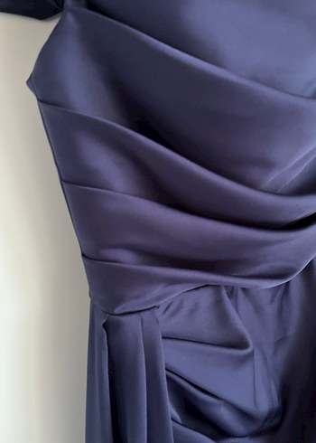 Drapeli Lacivert Uzun Abiye Elbise - Görsel 5
