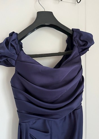 Drapeli Lacivert Uzun Abiye Elbise - Görsel 7