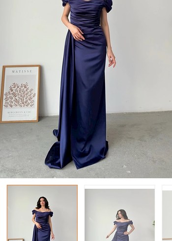Drapeli Lacivert Uzun Abiye Elbise - Görsel 3
