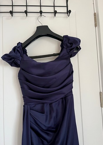 Drapeli Lacivert Uzun Abiye Elbise - Görsel 4