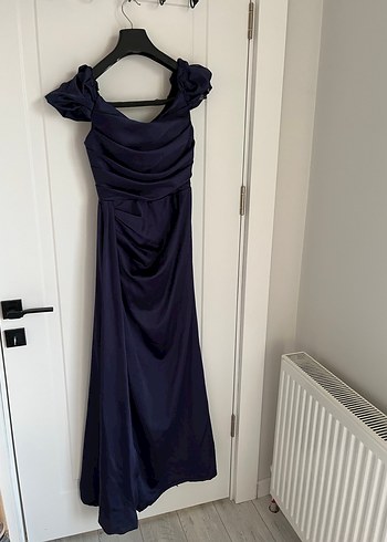 Drapeli Lacivert Uzun Abiye Elbise - Görsel 9