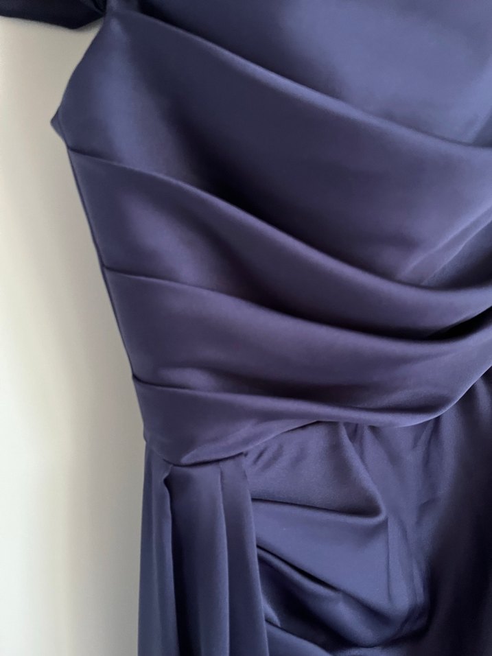 Drapeli Lacivert Uzun Abiye Elbise - Görsel 5