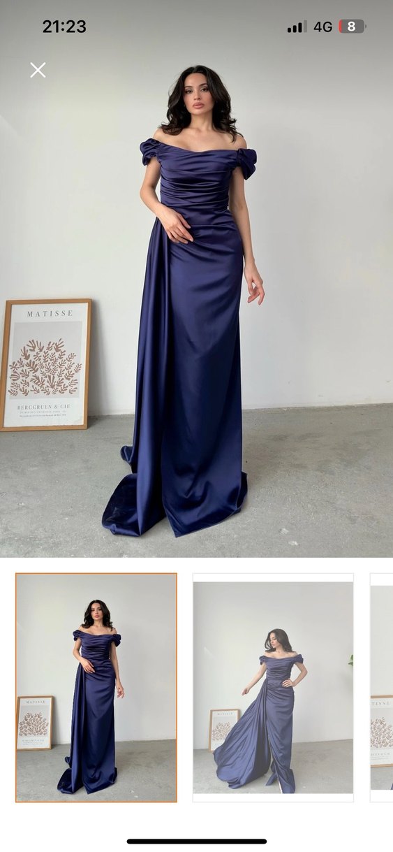 Drapeli Lacivert Uzun Abiye Elbise - Görsel 3